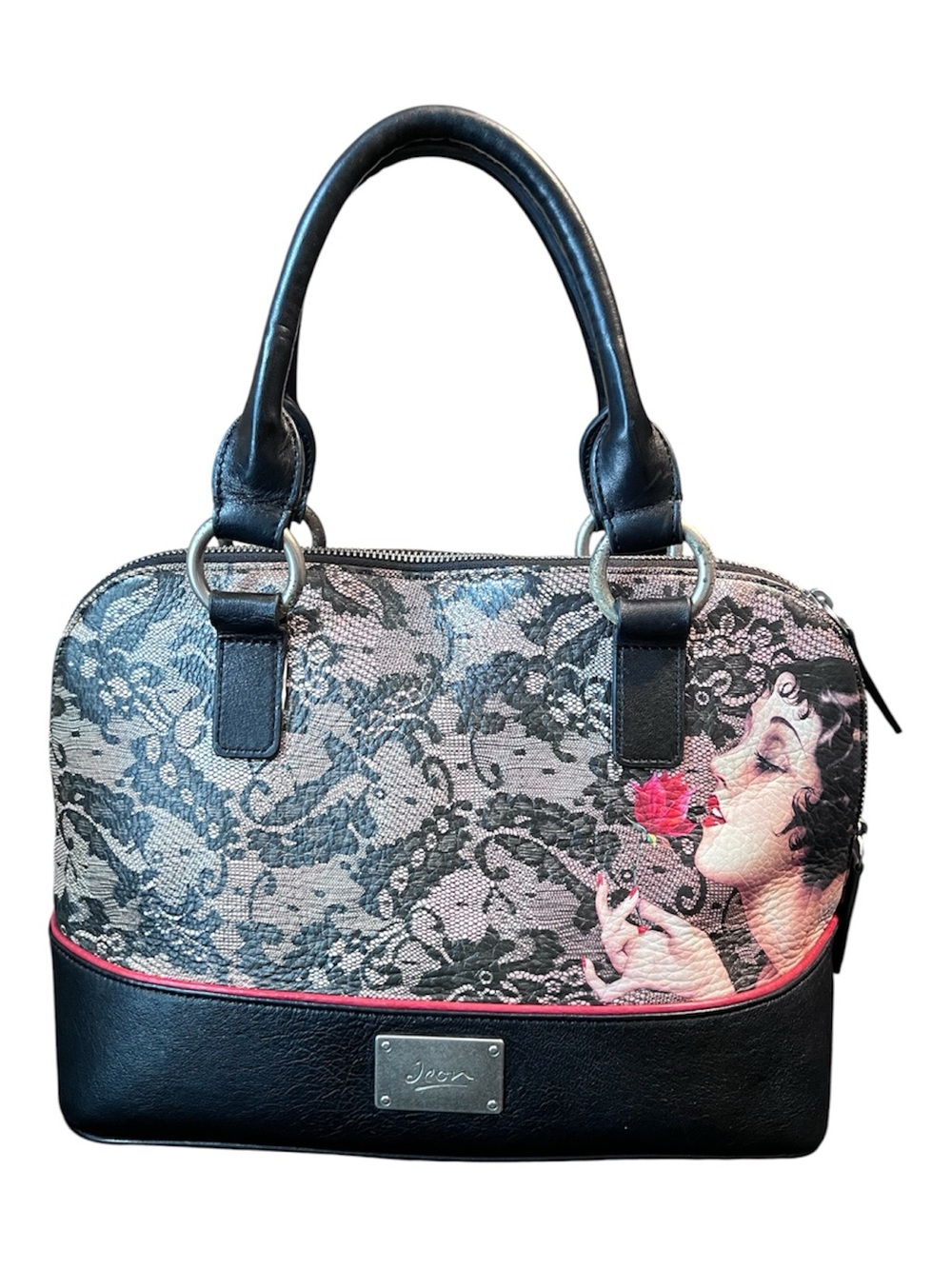 Vtg Rare Handbag Alberto Vargas Rose Floral Art Painting Double Handle